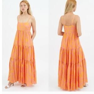 Tonya Taylor orange floral silk blend tiered maxi dress size 2